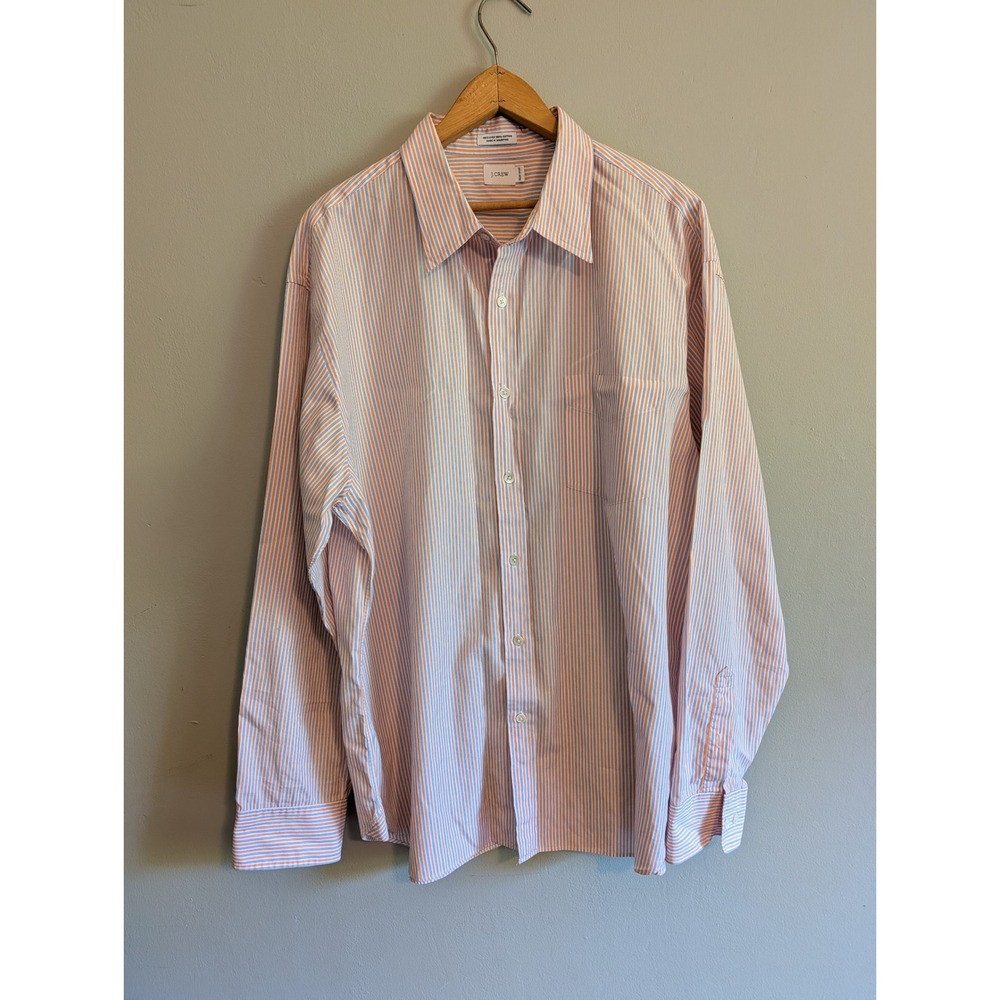 J.Crew Mens XL Orange Blue Striped Button Down Shirt 100s 2-Ply Cotton 62270